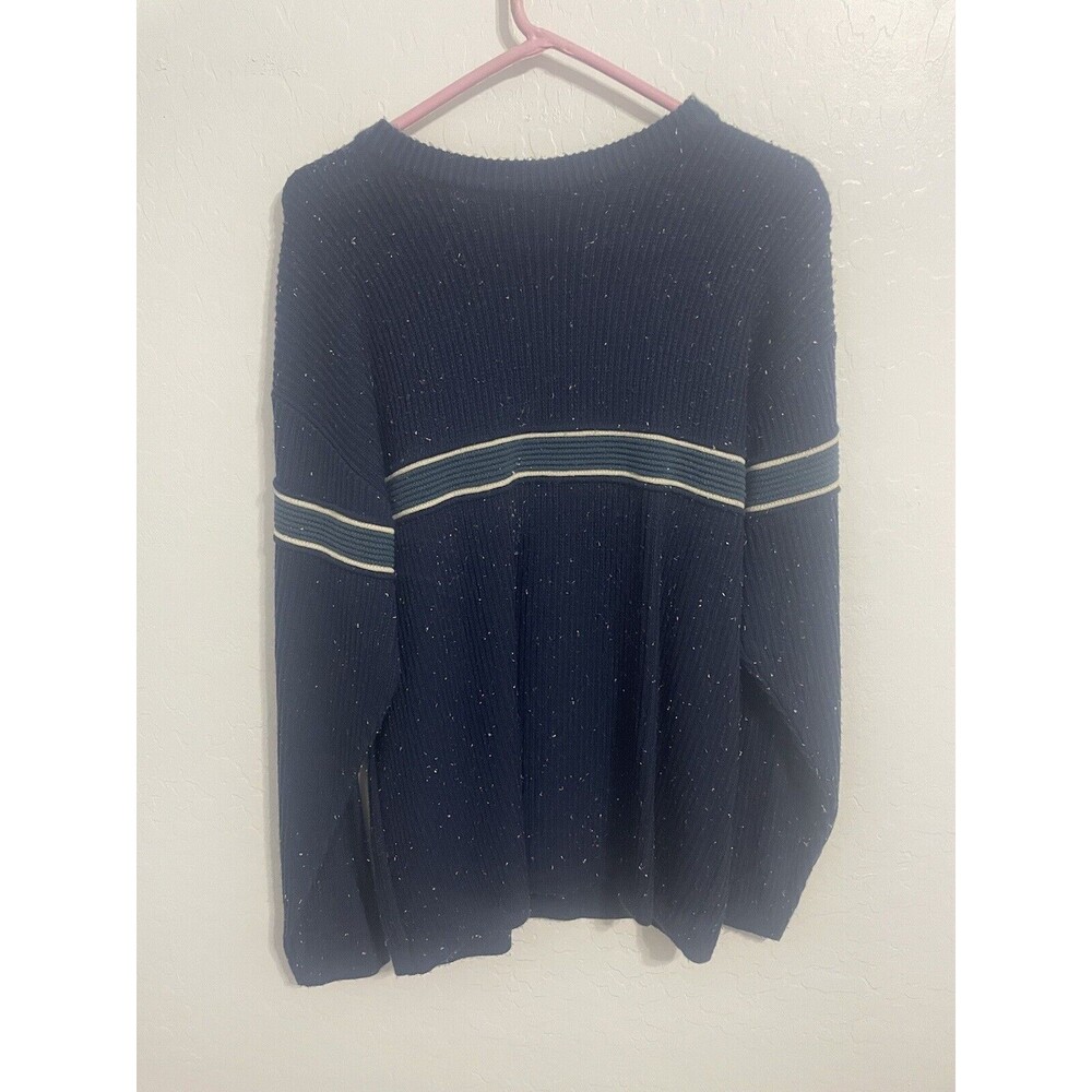 Vintage Point Zero Ribbed Sweater Mens Size L Navy Striped 90s (E)